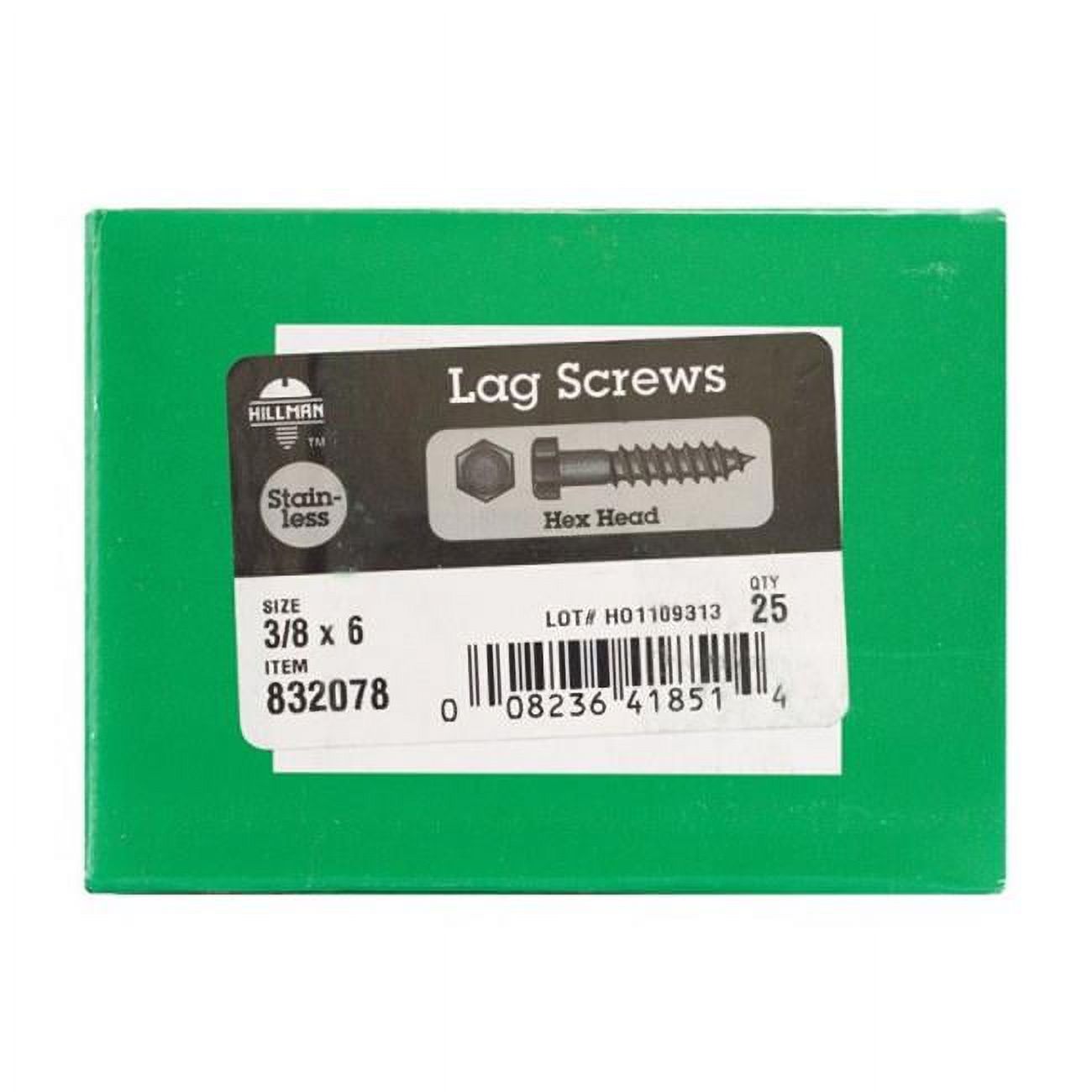 Hillman 832078 0.375 x 6 in. Hex Lag Bolt Box of 25