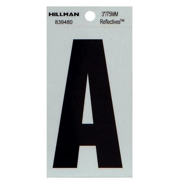 Hillman 839480 Reflective Adhesive House Address Letter A,Thin Cut, Black Vinyl, 3-In. - Quantity 6