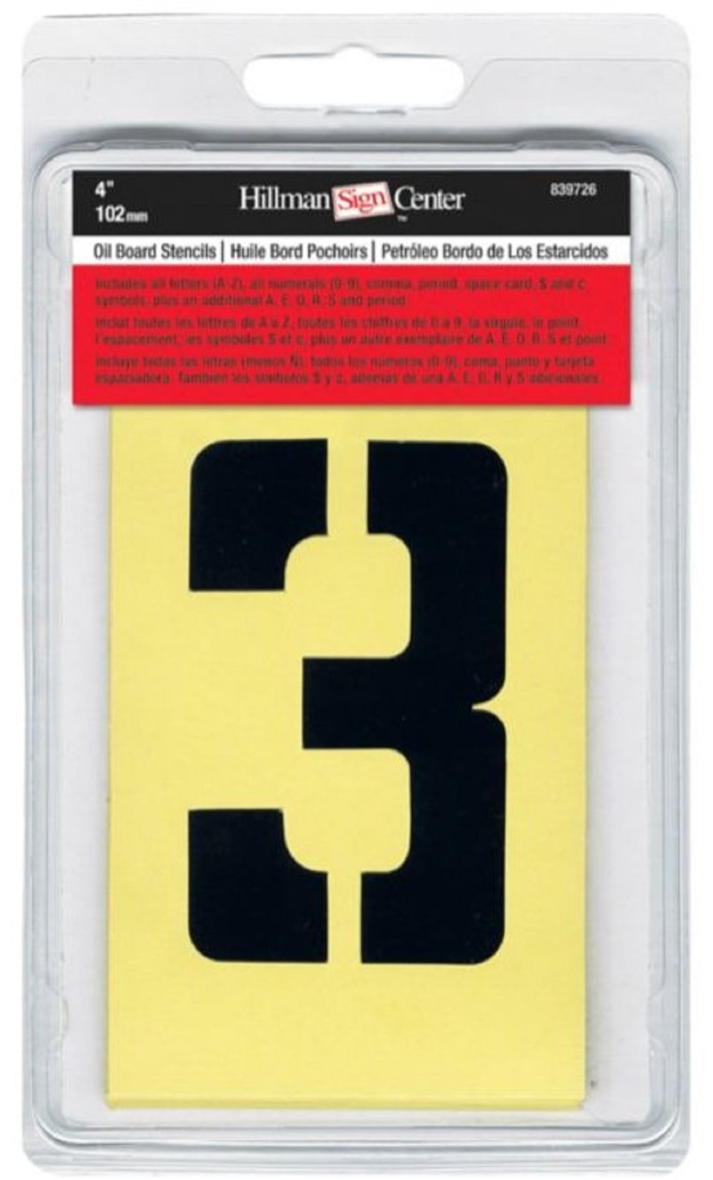 Hillman 839726 Indoor and Outdoor Letters and Numbers Stencil Pack 4" Yellow
