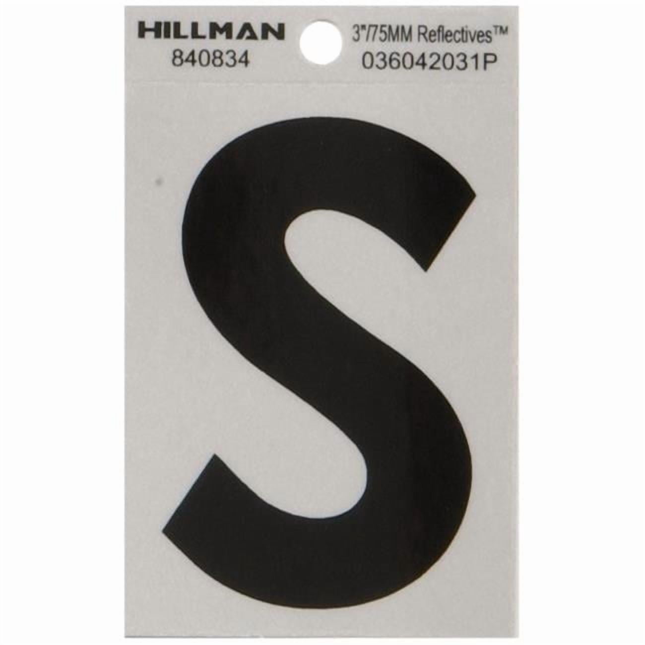 Hillman 840834 3" Black and Silver Reflective Poly-Film Adhesive Letter S