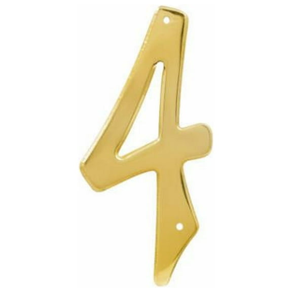 Hillman 847046 4-Inch Nail-On Traditional Solid Brass House Number 4