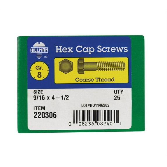 Hillman 9/16" Yellow Dichromate Grade 8 Steel Hex Head Cap Screw