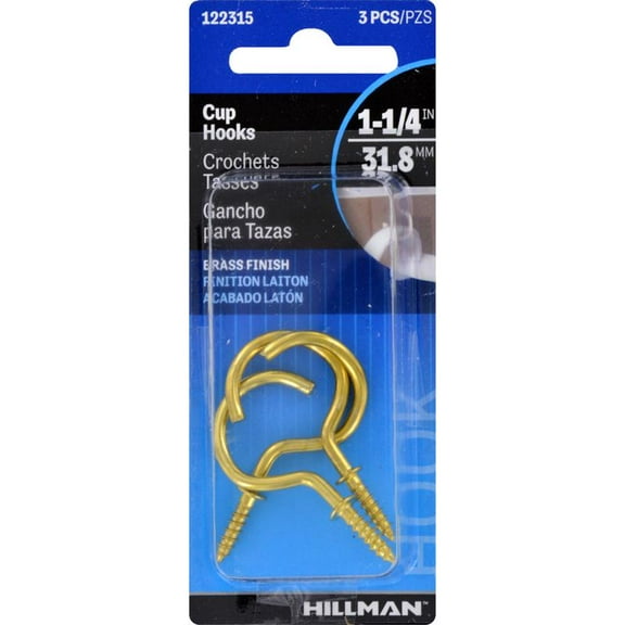 Hillman Anchor Wire 1-1/4 In. Brass Large Cup Hook (3 Count) 122315 Pack of 10