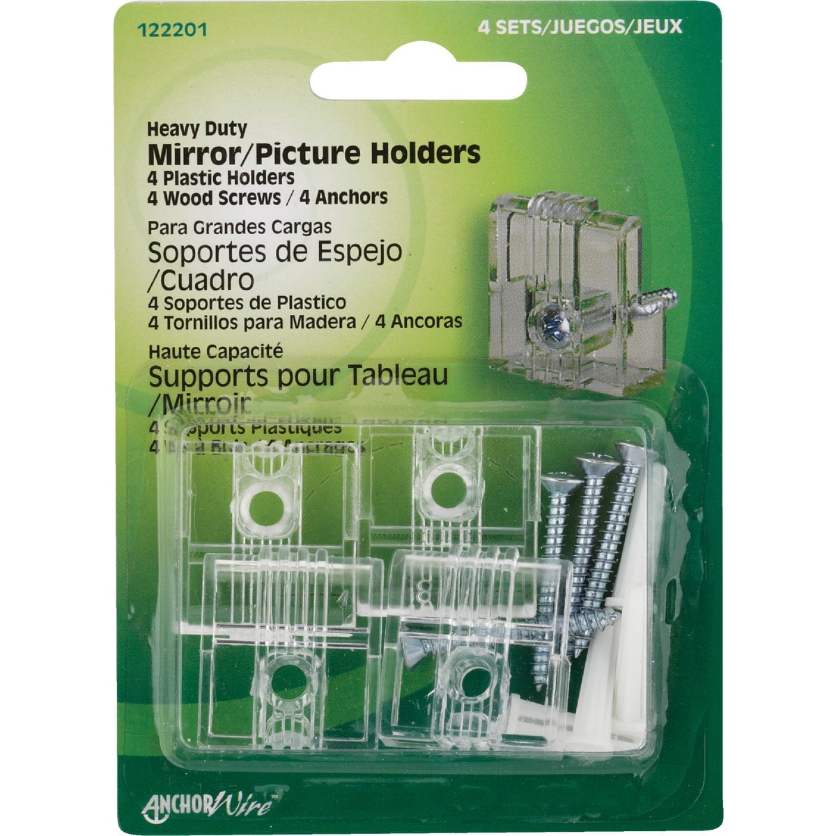 Hillman AnchorWire Plastic Mirror Holder Kit - Heavy-Duty, Wall Anchor for Heavy Mirrors - 4 lb, 4 pk