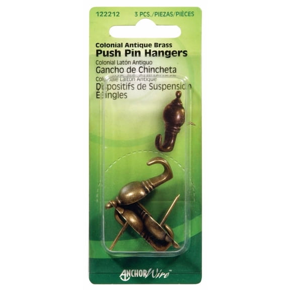 Hillman Anchorwire 10 Lb Steel Push Pin Hangers Picture Hook 3Pk Brass 122212
