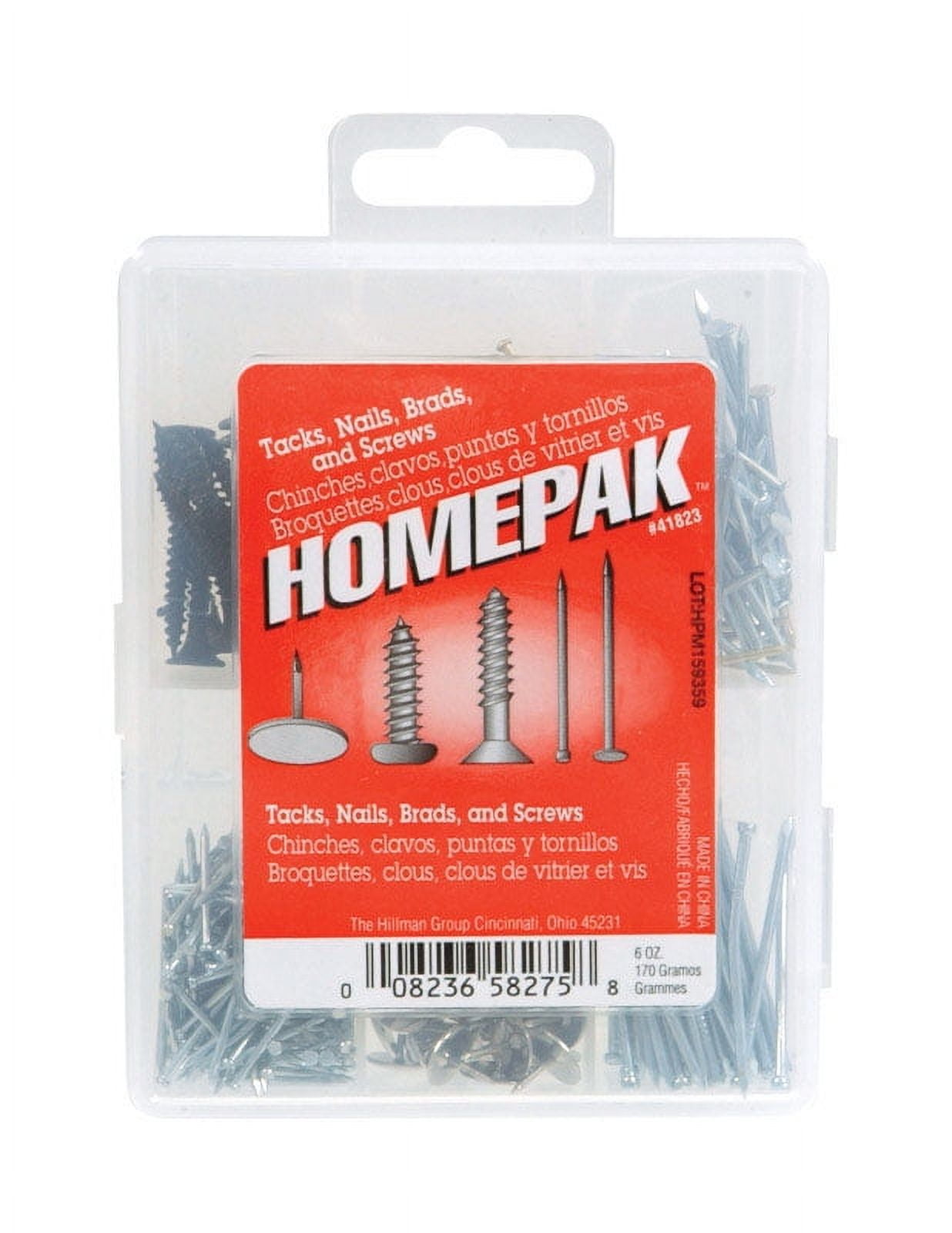 Hillman Assorted in. Assorted Steel Assorted Nails, Tacks, Brads and Screws Set Assorted Head Hillman Assorted in. Assorted Steel Assorted Nails, Tacks, Brads and Screws Set Assorted Head