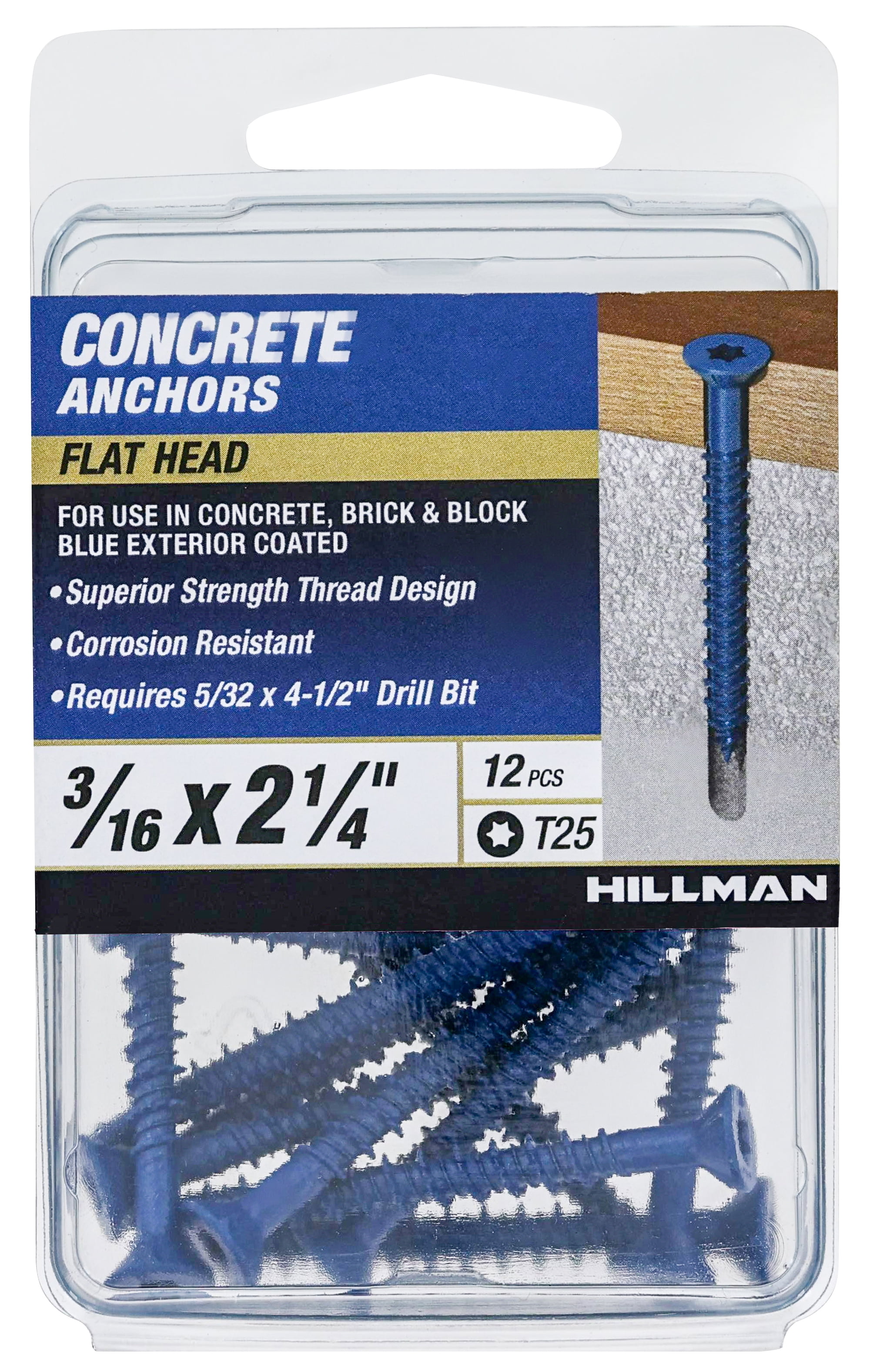 Hillman Blue Concrete Screws, Steel, Durable, 100 Count - Walmart.com