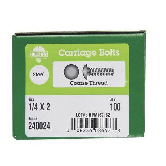 Hillman Carriage Bolt 1/4 " - 20 X 2 " Grade 2 Coarse Round Head