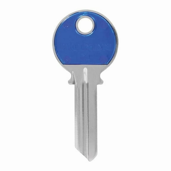 Hillman 5969704 Colorplus Traditional Key House & Office Blank Single Sided Universal Key - Blue & Silver, Pack of 5