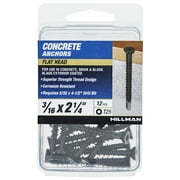 Hillman Concrete Screw Anchors, 3/16 x 2-1/4", Steel, Corrosion Resistant, Black, 12 sets