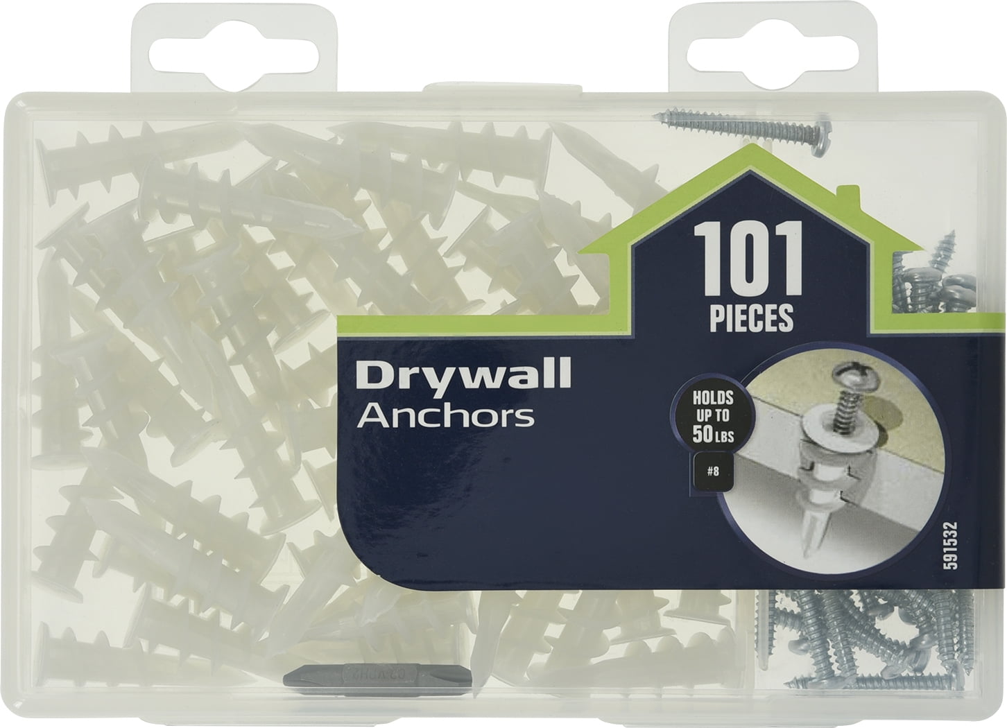 Hillman Drywall Anchor Kit, Nylon 8 Anchors, 8 Screws, 1.25", 50 lbs