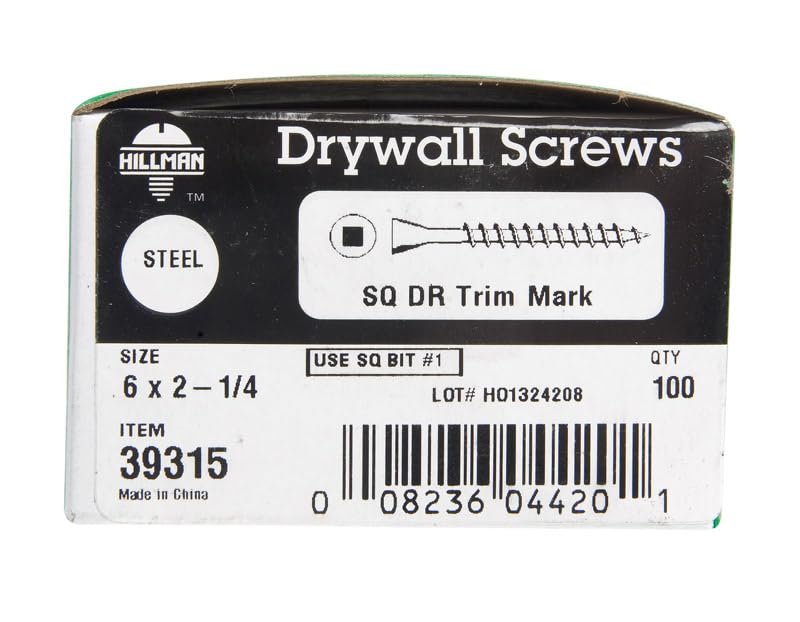 Hillman Drywall Screws No. 6 X 2-1/4 " Phosphate Coated Sq Drive Fine Box 100