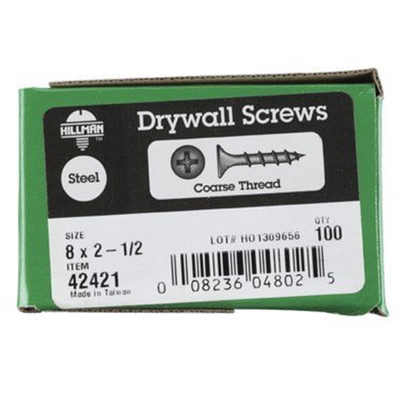 Hillman Drywall Screws No. 8 X 2-1/2 " Black Phosphate Coated Phillips Coarse Steel
