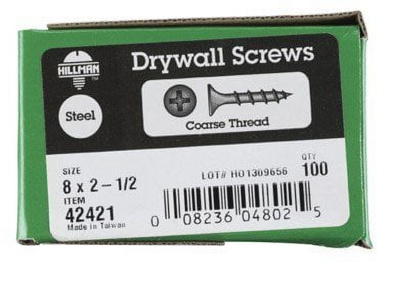 Hillman Drywall Screws No. 8 X 2-1/2 " Black Phosphate Coated Phillips Coarse Steel