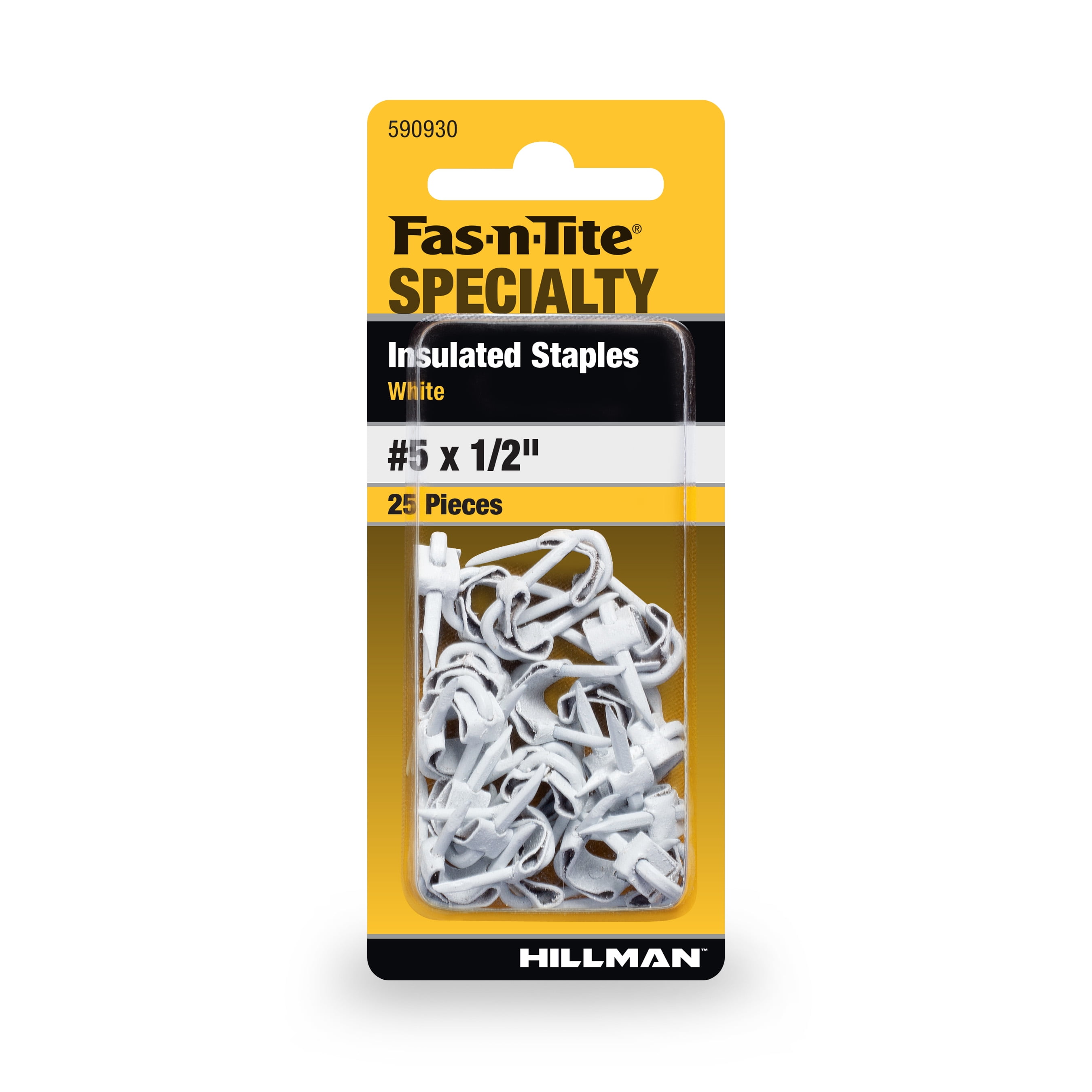 Fas-n-tite Insulated Staples, #5 x 1/2", Steel, Painted, White, 25 pack