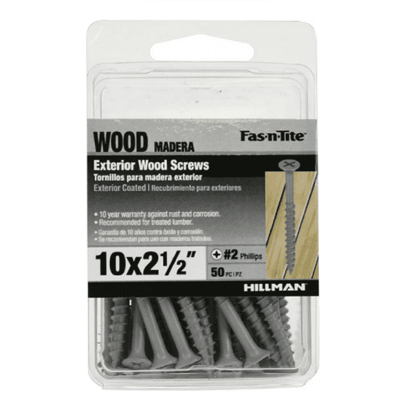 Hillman Fas-n-Tite #10 x 2.5" Gray Ceramic Exterior Wood Screws, 50 Pack