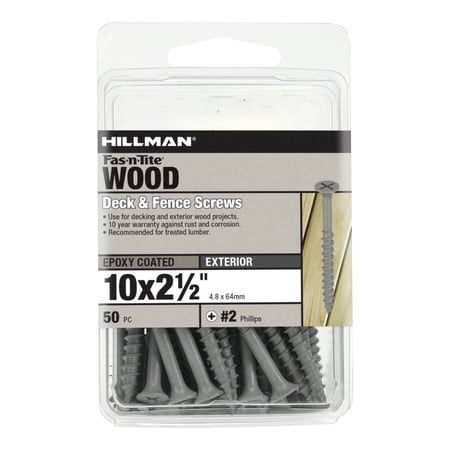 Fas-n-Tite Deck and Fence Wood Screws, #10 x 2-1/2", Steel, Epoxy, Phillips, Gray, 50 pack