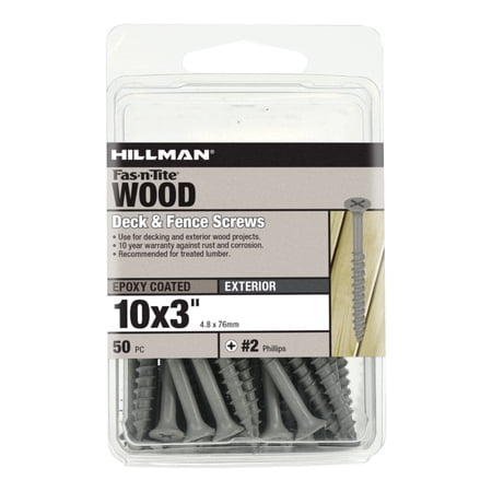 Fas-n-Tite Deck and Fence Wood Screws, #10 x 3", Steel, Epoxy, Phillips, Gray, 50 pack
