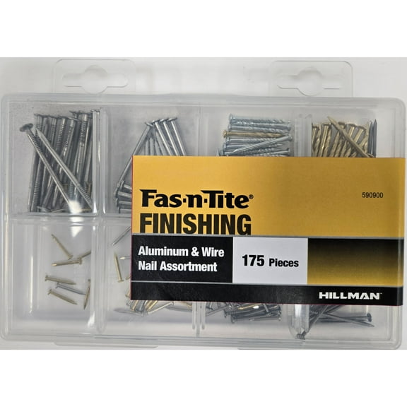 Fas-n-tite Aluminum and Wire Nail Assortment Kit, Various Sizes, Steel, Interior, 175 pack