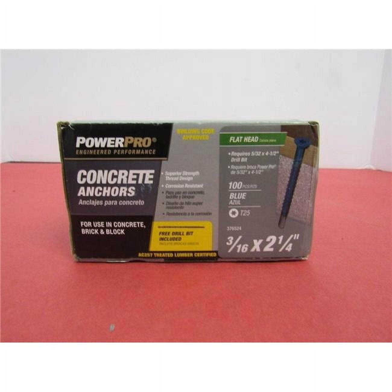 Hillman Fasteners 376524 0.185 x 2.25 in. Flat Head Power Pro Blue Concrete