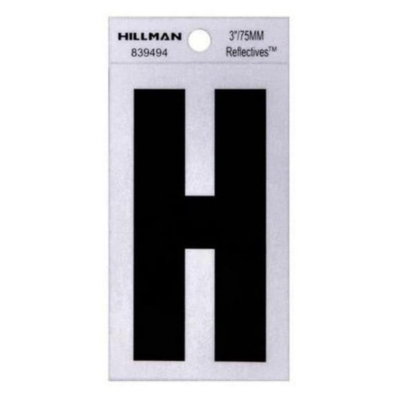 Hillman Fasteners 101341 3 in. Thin Adhesive Letter H, Black - Pack of 6