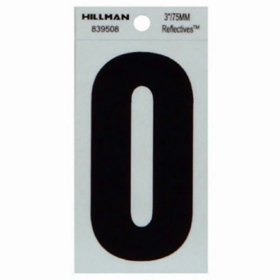 Hillman Fasteners 101348 3 in. Reflective Thin Adhesive Vinyl Letter O Sign, Black & Silver