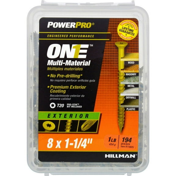 Hillman Fasteners 116825 Power Pro ONE Multi-Material Screws, #8 x 1-1/4"