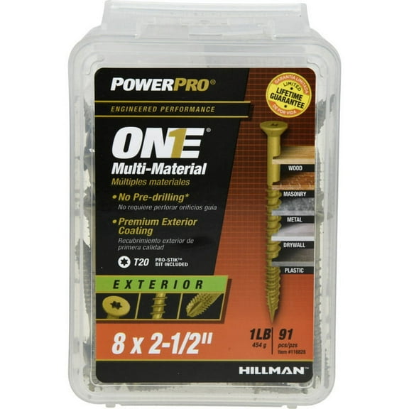 Hillman Fasteners 116828 Power Pro ONE Multi-Material Screws, #8 x 2-1/2"