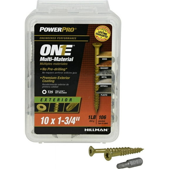 Hillman Fasteners 116842 Power Pro ONE Multi-Material Screws, #10 x 1-3/4"