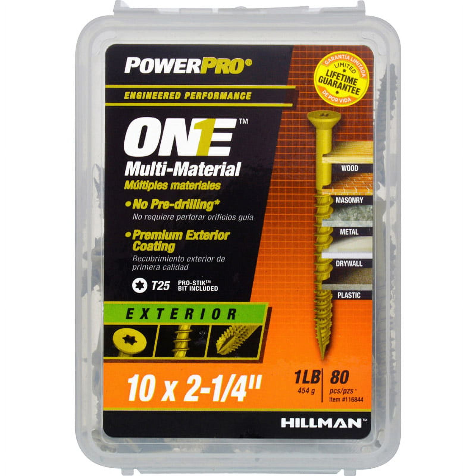 Hillman Fasteners 116844 PowerPro One Flat Head MultiMaterial Screws
