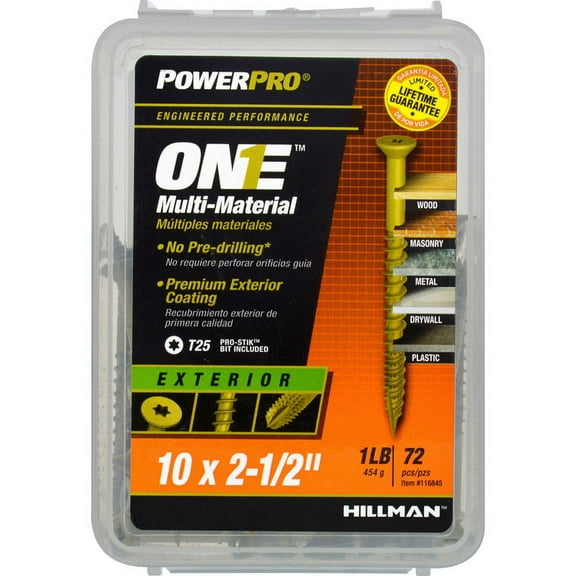Hillman Fasteners 116845 Power Pro ONE Multi-Material Screws, #10 x 2-1/2"