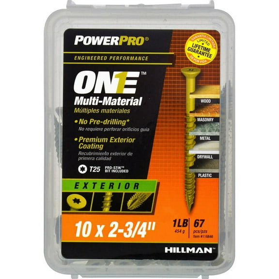 Hillman Fasteners 116846 Power Pro ONE Multi-Material Screws, #10 x 2-3/4"