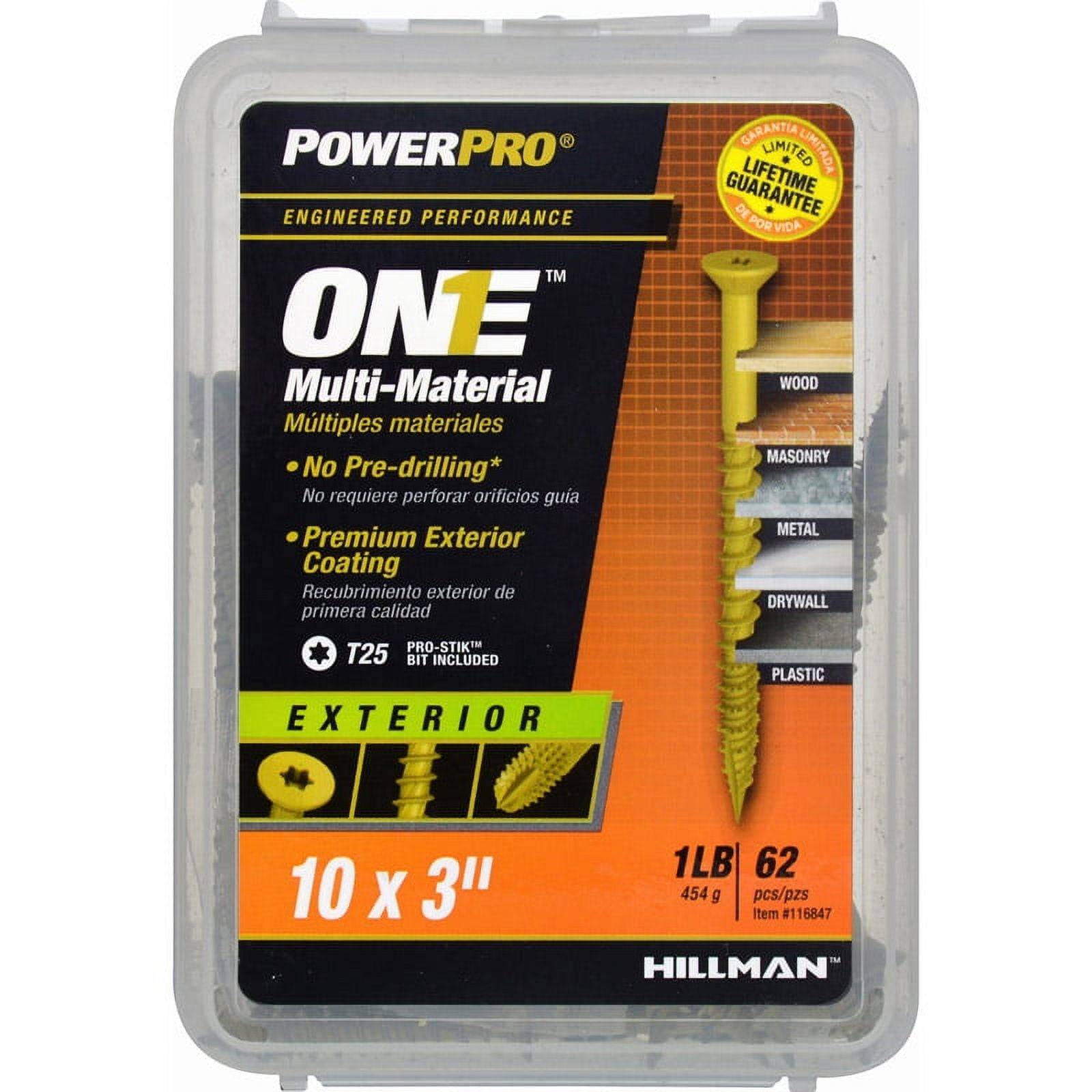 Hillman Fasteners 116847 PowerPro One Flat Head Multi-Material Screws, #10 x 3"