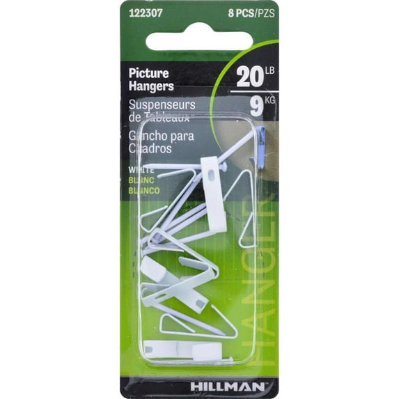 Hillman Fasteners 122307 Deluxe Picture Hanger, White, 8 Pack