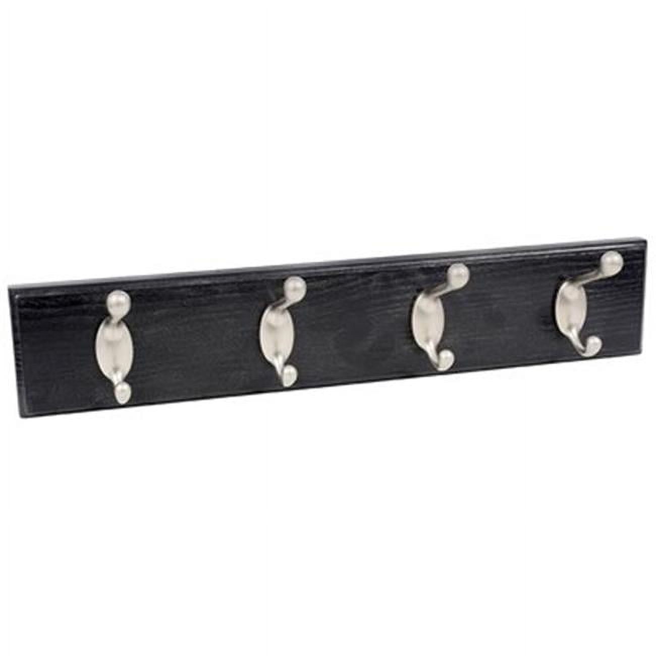 18" Black and Satin Nickel Wood and Metal Hook Rail