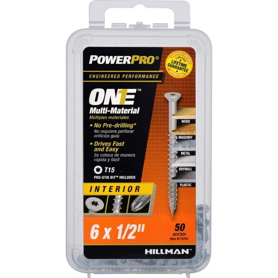 Hillman Fasteners 240653 6 x 0.5 in. Interior Flat Head One Screw - Zinc, Pack of 50