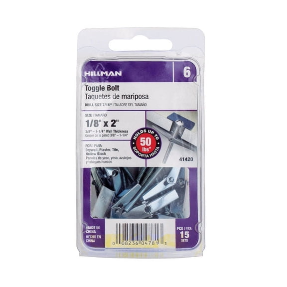 HILLMAN FASTENERS Snapin 15-Pack 1/8 x 2-Inch Mushroom Head Toggle Bolts 41420