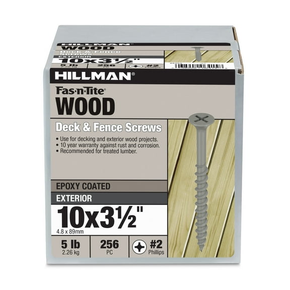 Hillman Fasteners No. 10 x 3-1/2 in. Exterior Phillips Deck Screws, 10 Year Coating, 5 lb Box