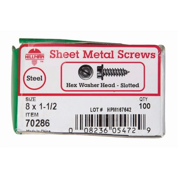 Hillman Fasteners 70286 Zinc Plated Sheet Metal Screws # 8 x 1-1/2" Box