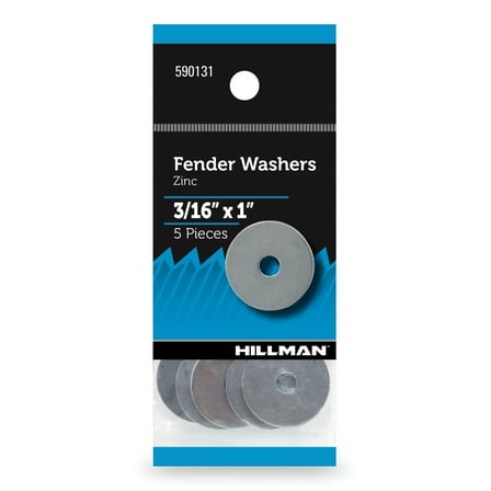 Hillman Fender Washers, 3/16" x 1", Steel, Zinc Finish, Silver, 5 pack