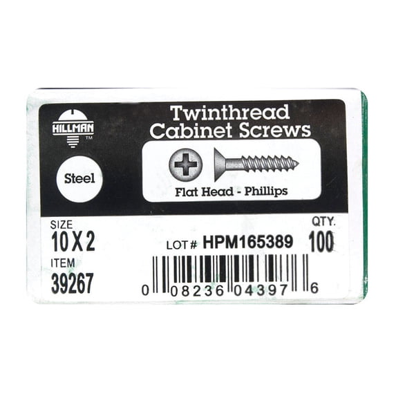 Hillman 39267 Cabinet Screws No. 10 S X 2" L Phillips Black Phosphate Black Phosphate