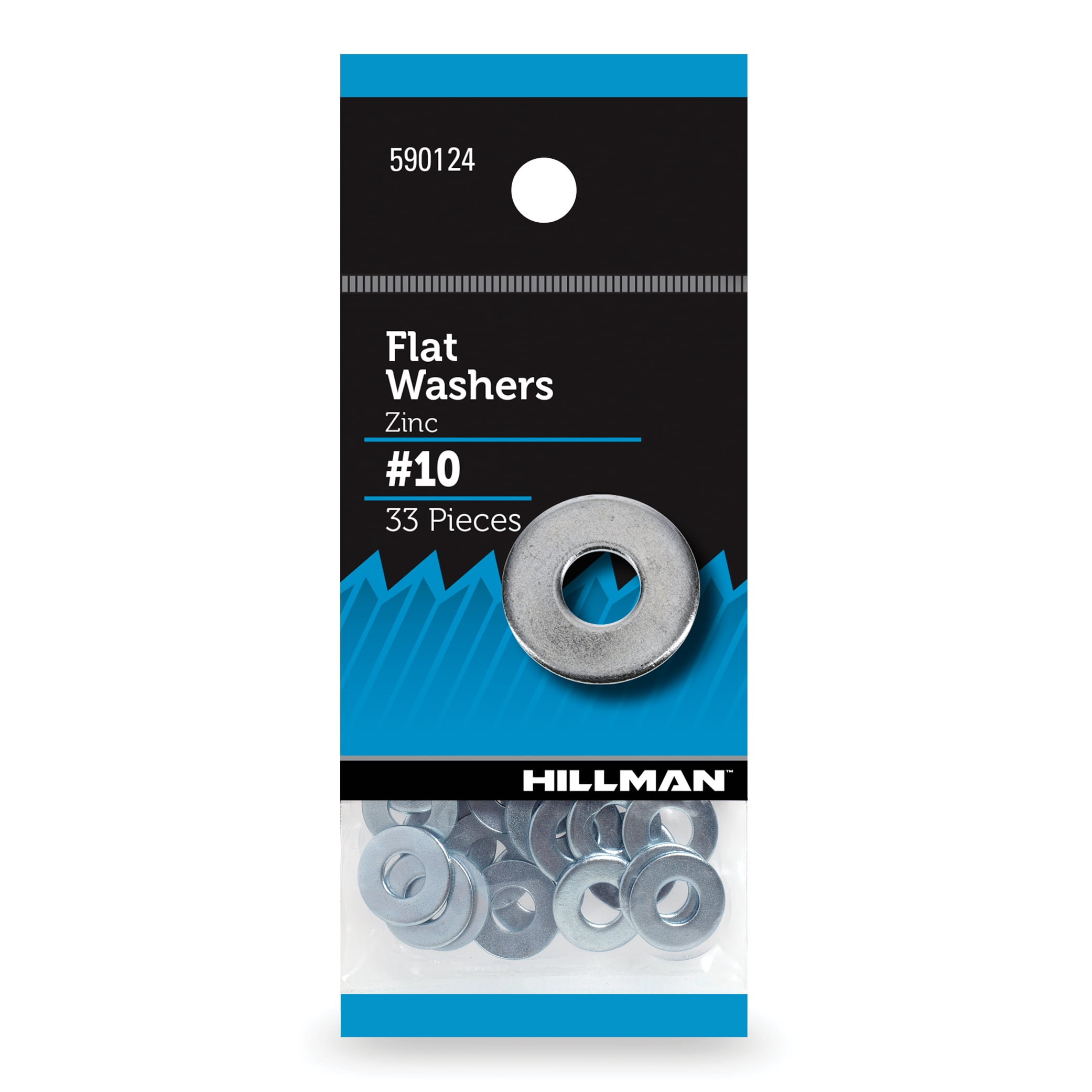 Hillman Flat Washers, #10, Steel, Zinc Finish, USS Washers, Silver, 33 pack