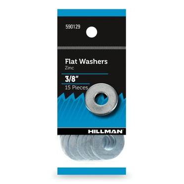 Hillman Flat Washers, USS Washers, Use w/USS Threaded Bolts, 3/8", Zinc Plated, Steel, 15 Pack
