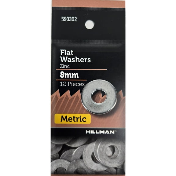 Hillman Flat Washers, 8 mm, Steel, Zinc Finish, Corrosion Resistant, Silver, 12 pack