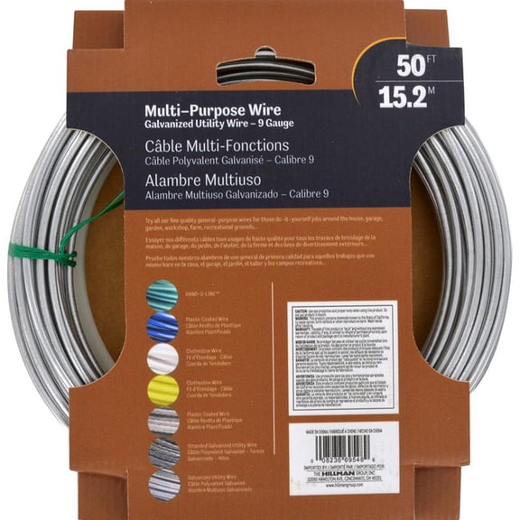 Hillman 122062 Galvanized Solid Wire 9 Gauge, 50 foot coil