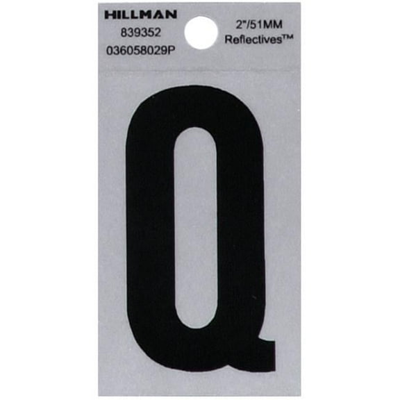 Hillman Group  2 in. Black & Silver Reflective Mylar Square Cut Self Adhesive Letter - Q
