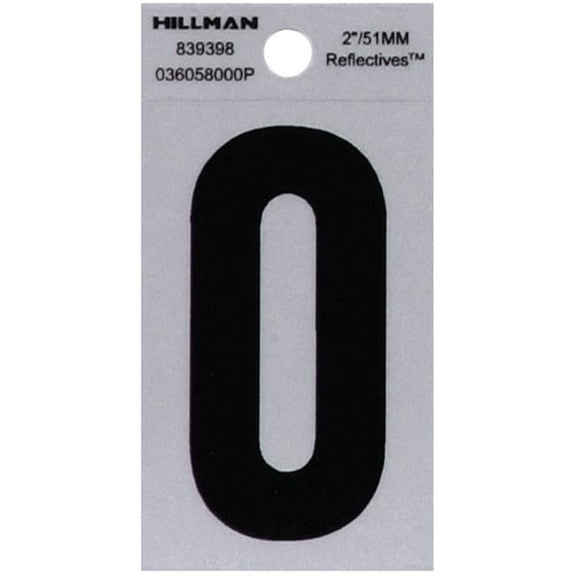 Hillman Group 2 in. Black & Silver Reflective Mylar Square Cut Self Adhesive Number - 0