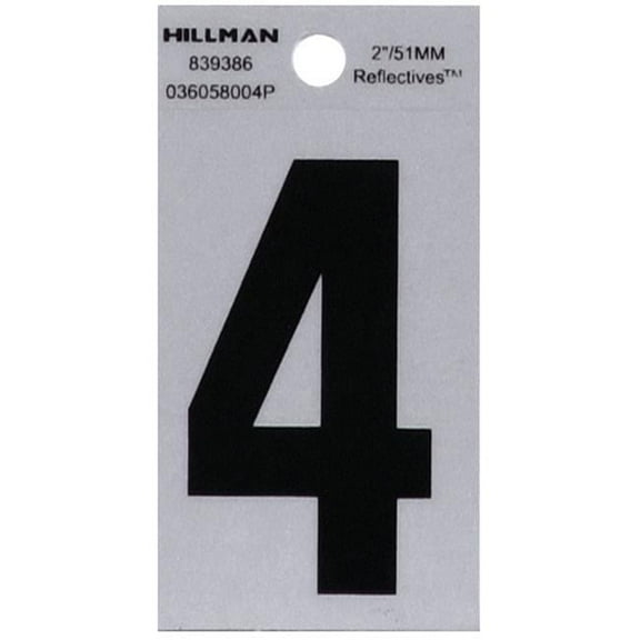 Hillman Group 2 in. Black & Silver Reflective Mylar Square Cut Self Adhesive Number - 4
