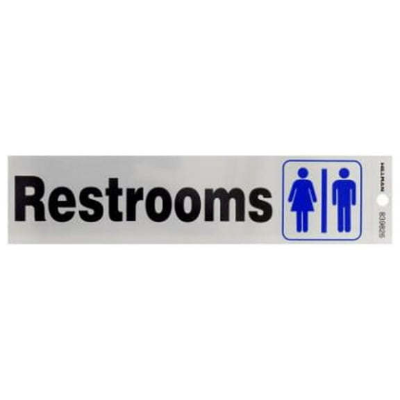 Hillman Group 839826 2 x 8 in. Nickel Mylar Black & Blue Adhesive Restrooms Sign pack of 6