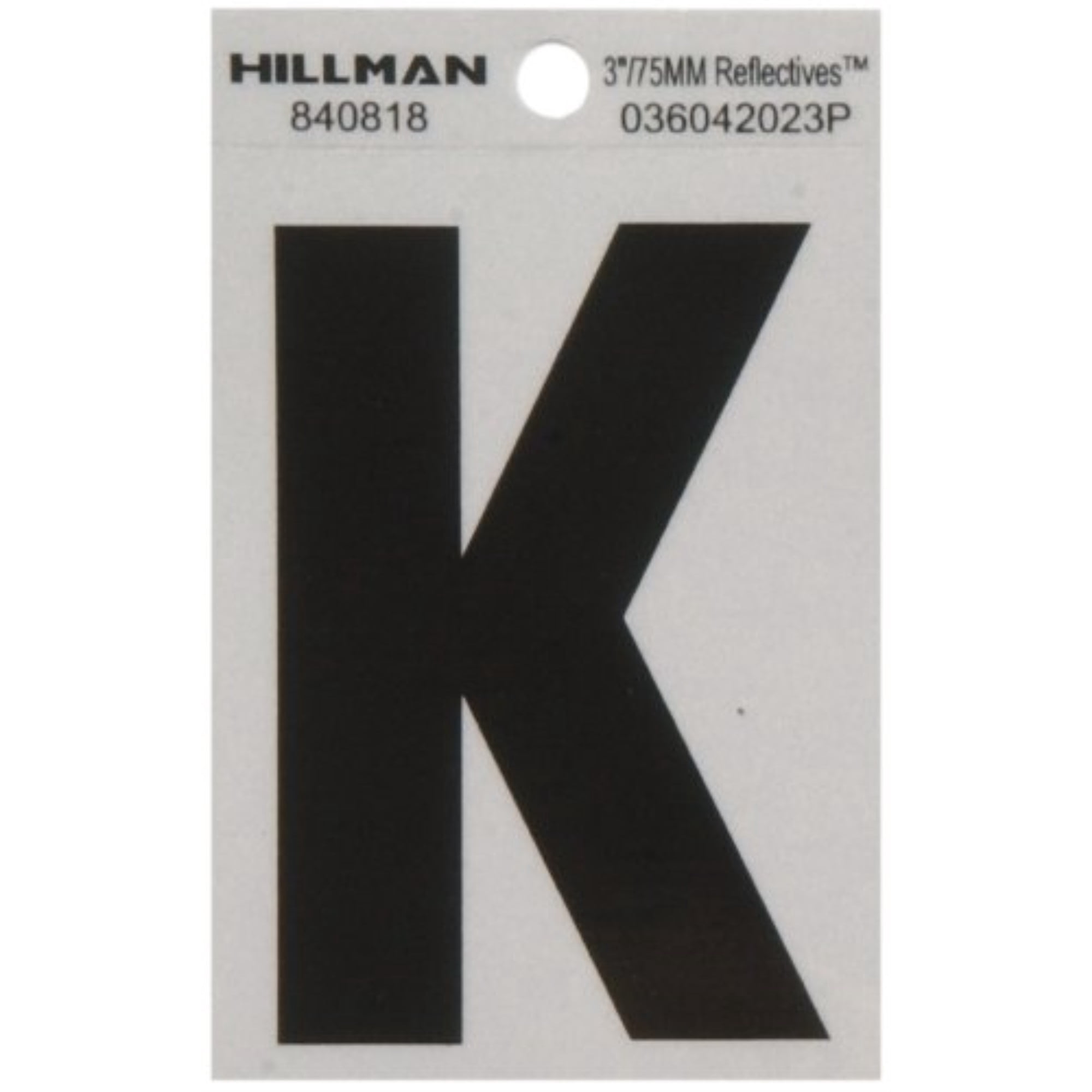 5028314 3"" BLK/SLV K ADHV 1PC Hillman 3 in. Reflective Black Mylar Self-Adhesive Letter K 1 pc